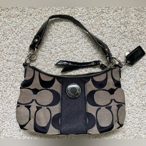 Coach black fabric logo small shoulder bag with long strap